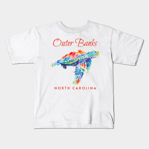 Outer Banks North Carolina Watercolor Sea Turtle Kids T-Shirt by grendelfly73